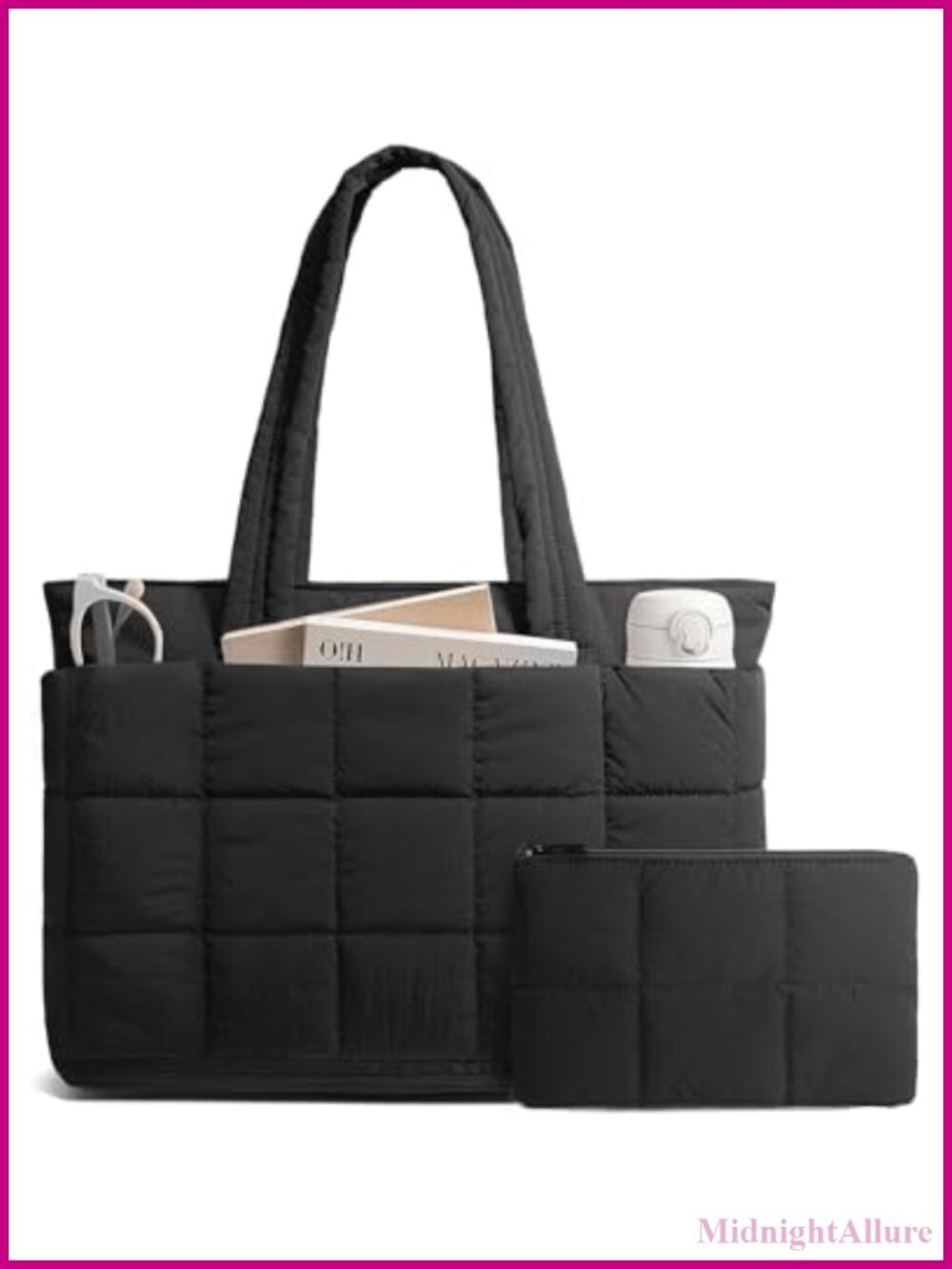 Puffer Tote Bag for Women 15.6 Laptop Expandable Nylon Work Bag